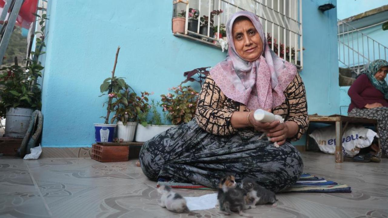 Hayvanları Biberonla Besliyor